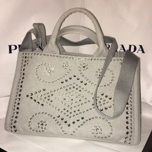 NWT PRADA Denim Nube LARGE STUDDED Tote BN2642